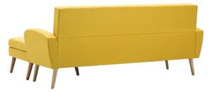 Klasyczna sofa z leżanką na drewnianych nóżkach, żółta