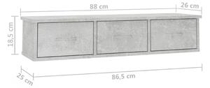 Półka wisząca z szufladami szary beton 88 cm