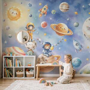 Fototapeta Grupa rysunkowych astronautów i planet, Fototapety Kosmos, Popularne Fototapety, t00841 - Tapeko.pl