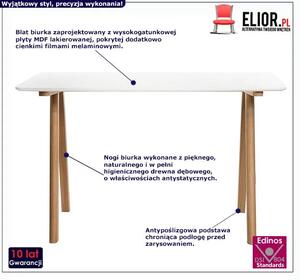 Skandynawskie proste biurko z drewna 120x60 Bhummi - białe