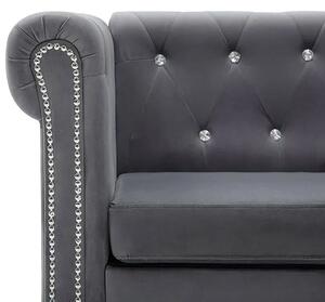 Aksamitna sofa w stylu Chesterfield Charlotte 3Q - szara