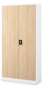 Szafa metalowa wielofunkcyjna biała / dąb sonoma: Eco Design DAWID, 900 x 1850 x 450 mm
