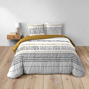 Musztardowo-biała bawełniana pościel dwuosobowa 240x220 cm Chicago – douceur d'intérieur