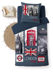 Ciemnoniebieska bawełniana pościel jednoosobowa 140x200 cm City London – douceur d'intérieur