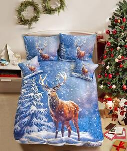 3D Bawełniana pościel FROSTED DEER niebieska + poszewka na poduszkę 40x50 cm gratis Rozmiar pościeli: 70 x 90 cm | 140 x 200 cm
