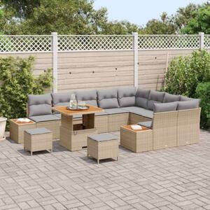 Zestaw Mebli Ogrodowych Komplet Wypoczynkowy 12-Częściowy Beżowy Rattan Na Taras Balkon Ogród