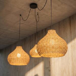 Zewnętrzna lampa wisząca Lucande Taniola, 3-punktowa, beżowy, rattan, IP44 Taniola Lucande, możliwość ściemniania, jasne drewno, drewno, dworkowy / rustykalny