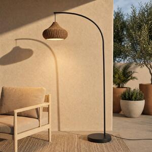 Lucande lampa stojąca zewnętrzna Taniola, beżowy, rattan, 195cm, IP44 Taniola, jasne drewno, drewno, dworkowy / rustykalny