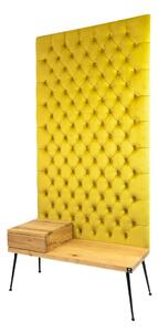 Ławka z Panelem Ściennym Pikowanym Cytrynowa Żółcień Siedzisko Drewno Lite LPPK-4 Rozmiary od 50 cm do 100 cm