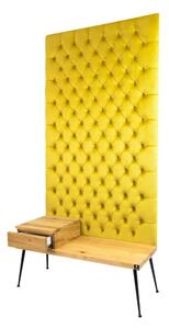 Ławka z Panelem Ściennym Pikowanym Cytrynowa Żółcień Siedzisko Drewno Lite LPPK-4 Rozmiary od 50 cm do 100 cm