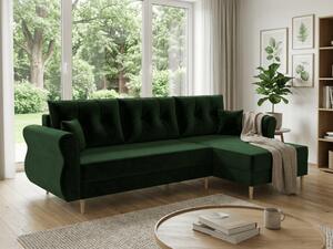 Rozkładana narożna sofa SILVIANO 230x140 cm, ciemnozielona, uniwersalna