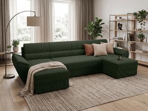 Rozkładana sofa narożna w kształcie U TAVERO 321x140 cm, ciemnozielona