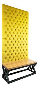 Ławka Metalowa z Panelem Ściennym Pikowanym Cytrynowa Żółcień Siedzisko Drewno Lite LPPK-45 Rozmiary od 50 cm do 100 cm