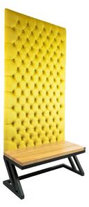 Ławka Metalowa z Panelem Ściennym Pikowanym Cytrynowa Żółcień Siedzisko Drewno Lite LPPK-47 Rozmiary od 50 cm do 100 cm