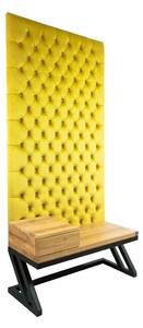 Ławka Metalowa z Panelem Ściennym Pikowanym Cytrynowa Żółcień Siedzisko Drewno Lite LPPK-50 Rozmiary od 50 cm do 100 cm