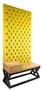 Ławka Metalowa z Panelem Ściennym Pikowanym Cytrynowa Żółcień Siedzisko z Drewna Litego LPPK-46 Rozmiary od 50 cm do 100 cm