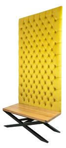 Ławka Metalowa z Panelem Ściennym Pikowanym Cytrynowa Żółcień Siedzisko Drewno Lite LPPK-59 Rozmiary od 50 cm do 100 cm