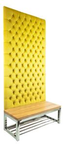 Ławka Metalowa z Panelem Ściennym Pikowanym Cytrynowa Żółcień Siedzisko Drewno Lite LPPK-63 Rozmiary od 50 cm do 100 cm