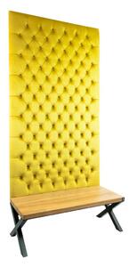 Ławka Metalowa z Panelem Ściennym Pikowanym Cytrynowa Żółcień Siedzisko Drewno Lite PPK-55 Rozmiary od 50 cm do 100 cm