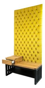 Ławka Metalowa z Panelem Ściennym Pikowanym Cytrynowa Żółcień Siedzisko Drewno Lite LPPK-52 Rozmiary od 50 cm do 100 cm