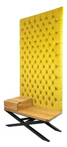Ławka Metalowa z Panelem Ściennym Pikowanym Cytrynowa Żółcień Siedzisko Drewno Lite LPPK-60 Rozmiary od 50 cm do 100 cm