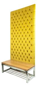 Ławka Metalowa z Panelem Ściennym Pikowanym Cytrynowa Żółcień Siedzisko Drewno Lite LPPK-63 Rozmiary od 50 cm do 100 cm
