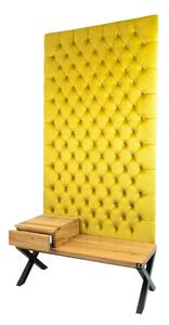 Ławka Metalowa z Panelem Ściennym Pikowanym Cytrynowa Żółcień Siedzisko Drewno Lite LPPK-56 Rozmiary od 50 cm do 100 cm