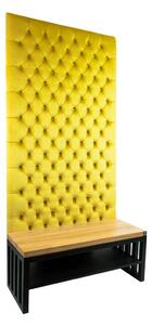 Ławka Metalowa z Panelem Ściennym Pikowanym Cytrynowa Żółcień Siedzisko Drewno Lite LPPK-51 Rozmiary od 50 cm do 100 cm