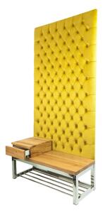 Ławka Metalowa z Panelem Ściennym Pikowanym Cytrynowa Żółcień Siedzisko Drewno Lite LPPK-64 Rozmiary od 50 cm do 100 cm