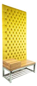 Ławka Metalowa z Panelem Ściennym Pikowanym Cytrynowa Żółcień Siedzisko Drewno Lite LPPK-64 Rozmiary od 50 cm do 100 cm