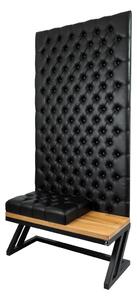 Ławka Metalowa z Panelem Ściennym Pikowanym Siedzisko Pikowane Czarna Ekoskóra LPPK-85 Rozmiary od 50 cm do 100 cm