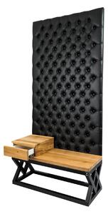 Ławka Metalowa z Panelem Ściennym Pikowanym Czarna Ekoskóra Siedzisko Drewno Lite LPPK-46 Rozmiary od 50 cm do 100 cm
