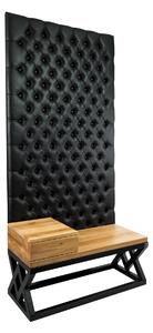 Ławka Metalowa z Panelem Ściennym Pikowanym Czarna Ekoskóra Siedzisko Drewno Lite LPPK-46 Rozmiary od 50 cm do 100 cm