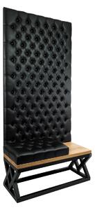 Ławka Metalowa z Panelem Ściennym Pikowanym Siedzisko Pikowane Czarna Ekoskóra LPPK-92 Rozmiary od 50 cm do 100 cm