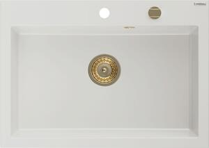 Mexen Elix zlewozmywak granitowy 1-komorowy 700 x 500 mm, biały, syfon złoty - 6526701005-20-G