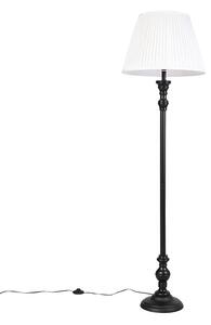 Lampa stojąca czarna z plisowanym abażurem białym 45 cm - Classico