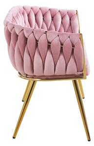 Sofa pleciona glamour do salonu piękności różowa welurowa złota ROSA