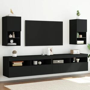 Szafki TV, z LED, 2 szt., czarne, 30,5x30x60 cm