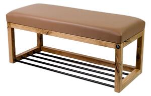 Ławeczka Pufa Tapicerowana Siedzisko Gładkie Ekoskóra Brązowa Dębowa Loft LPG-4 Rozmiary od 50 cm do 200 cm
