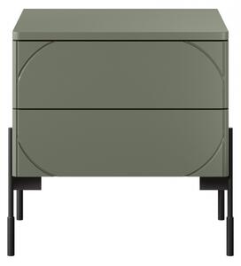 Szafka nocna z dwoma szufladami Sonatia na metalowych nogach 45 cm - oliwka