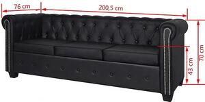 3-osobowa czarna sofa w stylu Chesterfield - Charlotte 3Q
