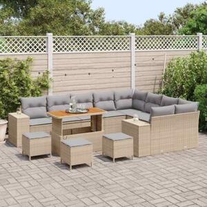 Zestaw Mebli Ogrodowych Komplet Wypoczynkowy Z Poduszkami 13-Częściowy Beżowy Rattan Na Taras Balkon Ogród