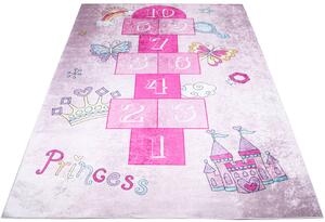 Różowy dywan dziecięcy z grą w klasy dla dziewczynki - Lopa 3X