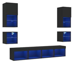 8-częściowy zestaw mebli TV z LED, czarny