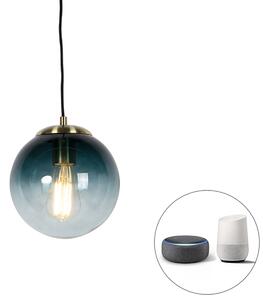 Inteligentna lampa wisząca mosiężna ze szkłem w kolorze oceanicznego błękitu 20 cm z WiFi ST64 - Pallon Oswietlenie wewnetrzne