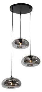Lampa wisząca Art Deco czarna z dymionym szkłem, okrągła, 3-punktowa - Ayesha Oswietlenie wewnetrzne