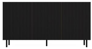 Czarna duża trzydrzwiowa lamelowa komoda na nóżkach - Kemi 5X