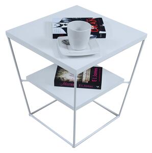 Biały kwadratowy stolik kawowy z półką - Arakin 5X