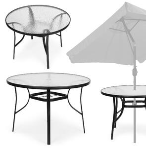 MultiGarden SC-080: Okrągły stół ogrodowy, blat ze wzmocnionego szkła, otwór na parasol, średnica 105 cm