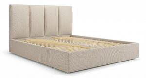 Beżowe tapicerowane łóżko dwuosobowe ze schowkiem ze stelażem 180x200 cm Juniper – Mazzini Beds